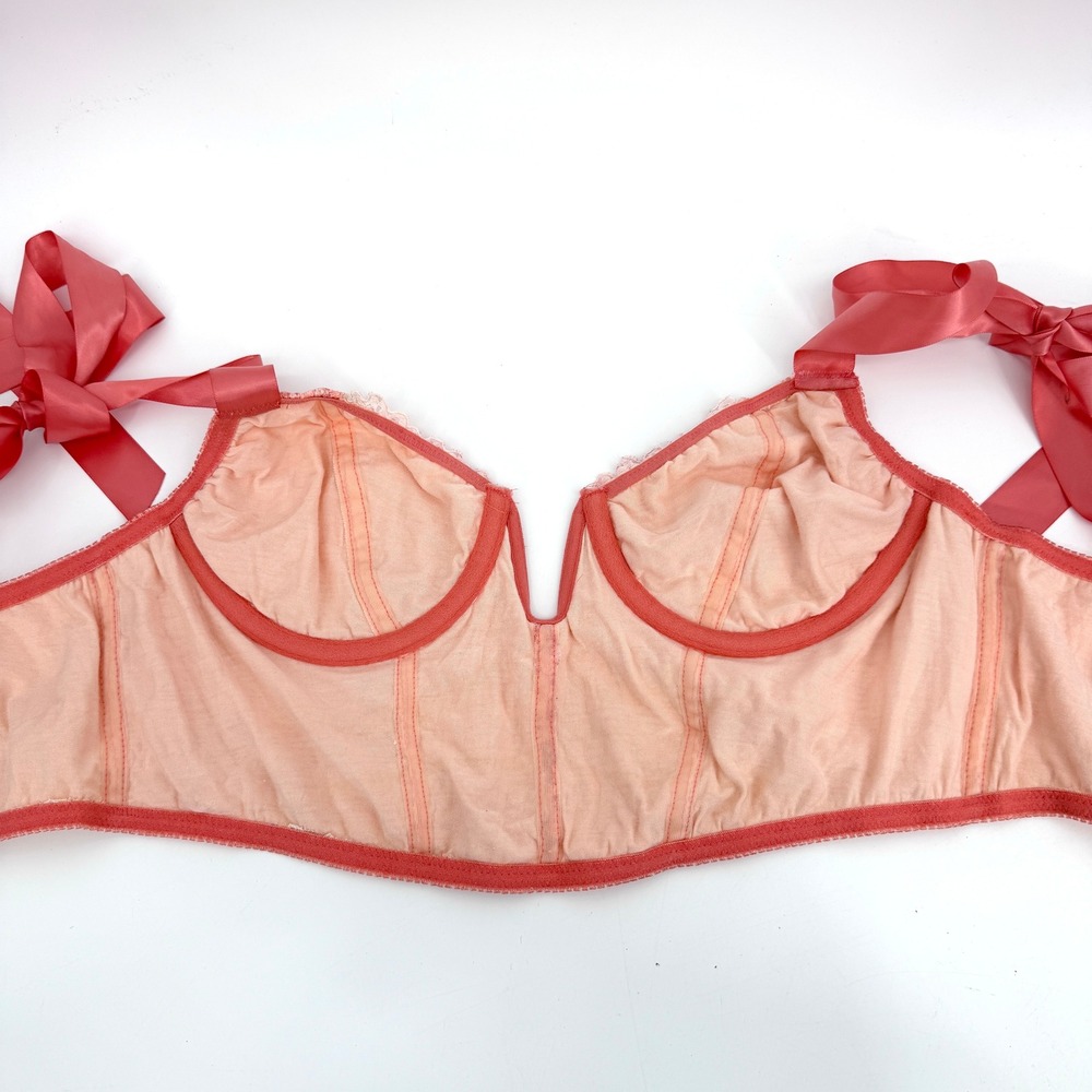 Out From Under Lace Bustier Corset Top Satin Ribbon Tie Straps Sz L Coquette - Picture 5 of 10